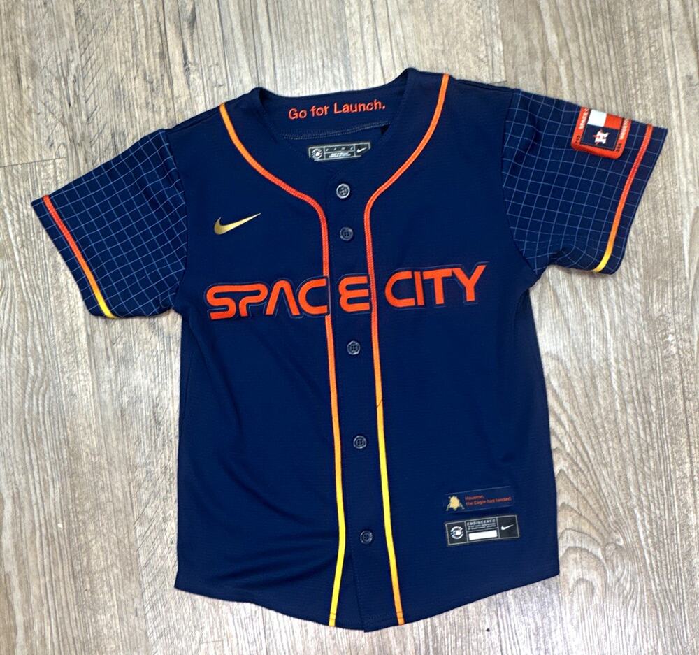 Nike Houston Astros Space City MLB Baseball Jersey Size S Blue Orange Yellow